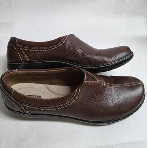 Clarks Collection Leather Slip On Shoes Ashland Joy Brown 9.5 Women's